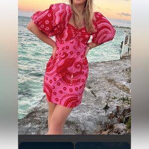 FARM Rio Octocool Puff-Sleeve Mini Dress NWT